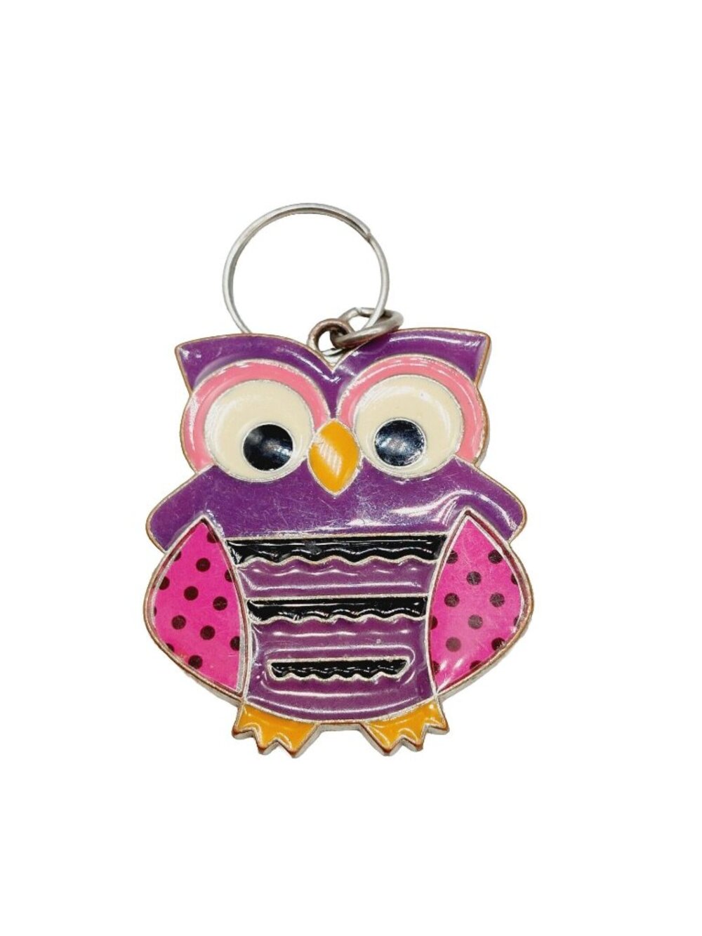 Owl Keychain Purple Pink Metal